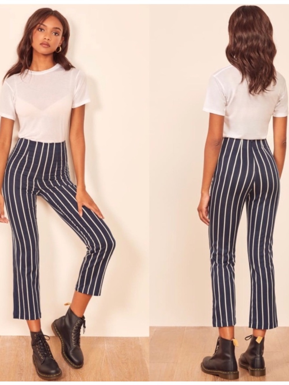 Reformation Marlon Blue & White Capone Stripe Cropped Pants size 6